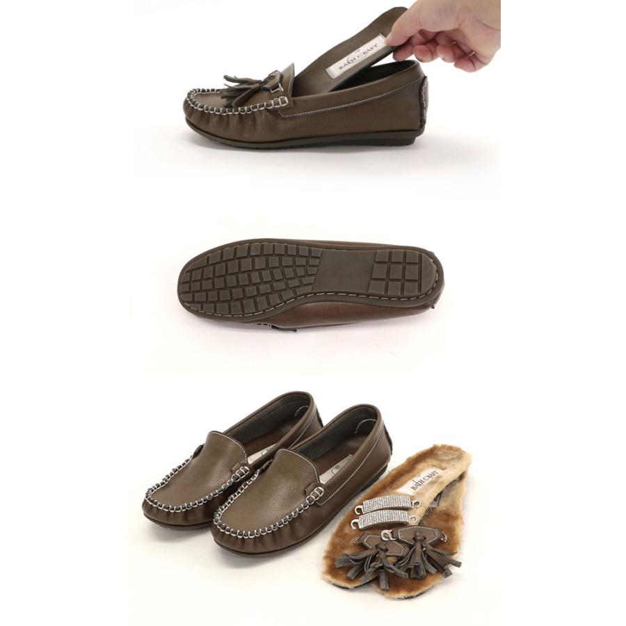 モカシン ローファー レディース 22cm 25cm 柔らかい 大きいサイズ ゆったり ファー中敷き 旅行 タッセル ビジュー ラインストーン 3way バスクラフト No.378880 |  | 04