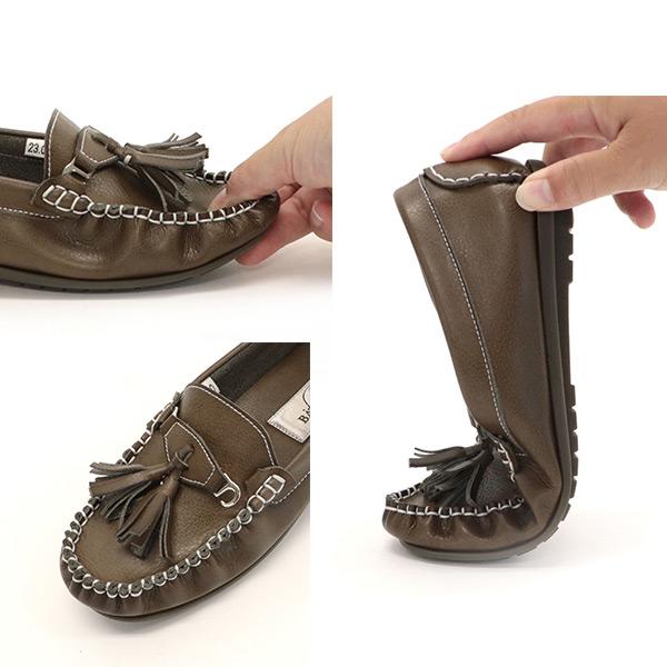 モカシン ローファー レディース 22cm 25cm 柔らかい 大きいサイズ ゆったり ファー中敷き 旅行 タッセル ビジュー ラインストーン 3way バスクラフト No.378880 |  | 05