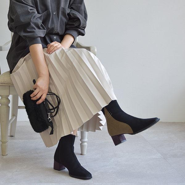 ショートブーツ シューズ 猫 ネコ 旅行 痛くない チャンキーヒール 楽 S M L カラフル トリオカラー 春 秋 冬 カジュアル きれいめ クロールバリエ No.411250 | COULEUR VARIE | 02