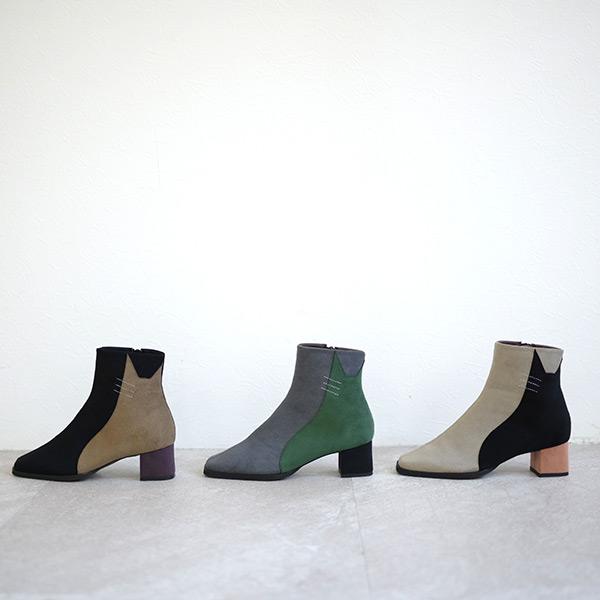 ショートブーツ シューズ 猫 ネコ 旅行 痛くない チャンキーヒール 楽 S M L カラフル トリオカラー 春 秋 冬 カジュアル きれいめ クロールバリエ No.411250 | COULEUR VARIE | 06