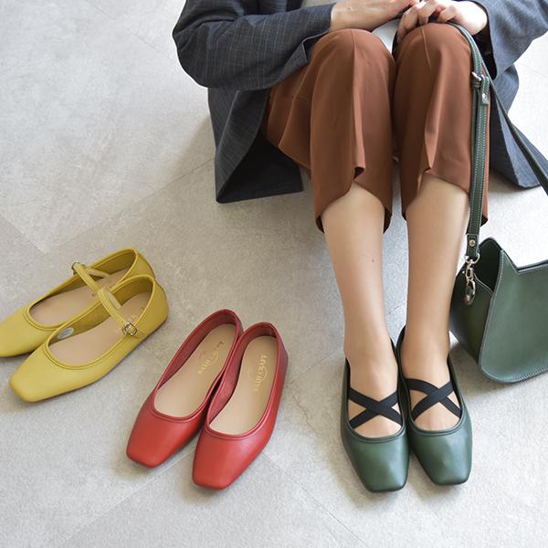 フラットパンプス ストラップ ぺたんこ ゆったり 3way バレエ 幅広 甲高 甲深 外反母趾 ワイズ 3e 3E バスクラフト No.411850 SALE セール ※返品交換不可 | COULEUR VARIE | 01