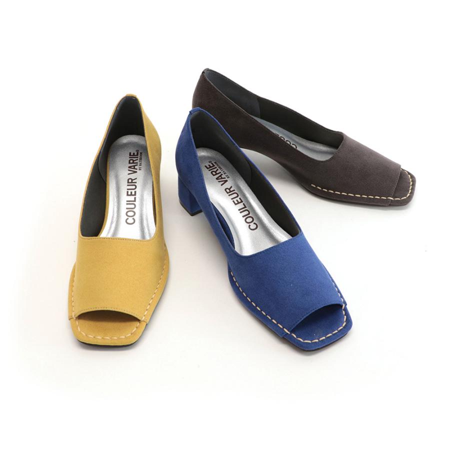 オープントゥパンプス 幅広 甲高 レディース ローヒール 軽い 楽 シンプル クロールバリエ No.429233 ※SALE セール 交換返品不可※ | COULEUR VARIE | 01