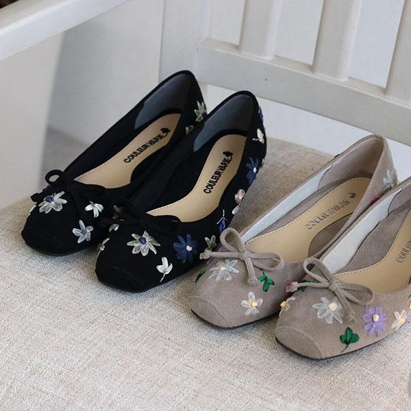 バレエシューズ パンプス スクエアトゥ ぺたんこ 痛くない 幅広 甲高 ゆったり 素足 21.5cm 25cm 3E幅 旅行 外反母趾 優しい 軽い リボン ローヒール 大きいサイ | COULEUR VARIE | 05