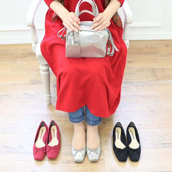 バレエシューズ パンプス スクエアトゥ 痛くない 幅広 甲高 ゆったり 21.5cm 25cm 3E 旅行 外反母趾 優しい リボン 大きいサイズ No.444230N クロールバリエ | COULEUR VARIE | 01