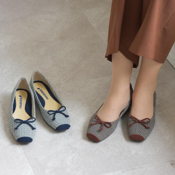 バレエシューズ パンプス リボン 痛くない 幅広 甲高 ゆったり 3E ツイード No.444230T クロールバリエ SALE セール 交換返品不可 | COULEUR VARIE | 02