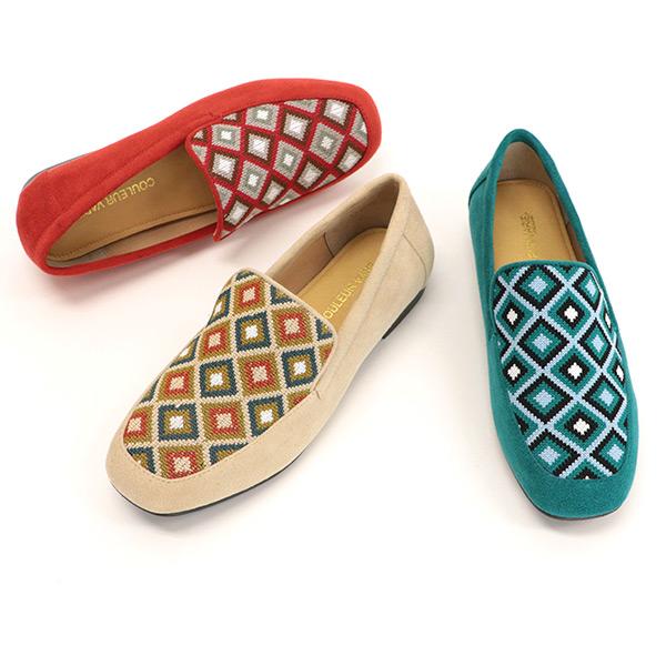 レディース ローファー  3E幅 ゆったり ニット 幅広 甲高 外反母趾 内反小趾 歩きやすい カラフル レトロ クロールバリエ No.451230 セール ※交換返品不可 | COULEUR VARIE | 01