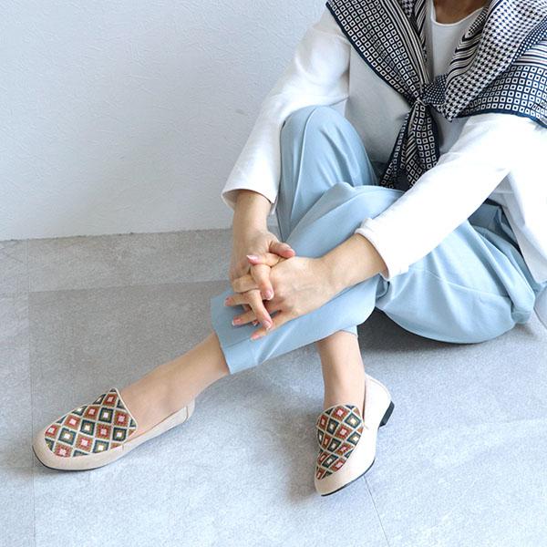 レディース ローファー  3E幅 ゆったり ニット 幅広 甲高 外反母趾 内反小趾 歩きやすい カラフル レトロ クロールバリエ No.451230 セール ※交換返品不可 | COULEUR VARIE | 02