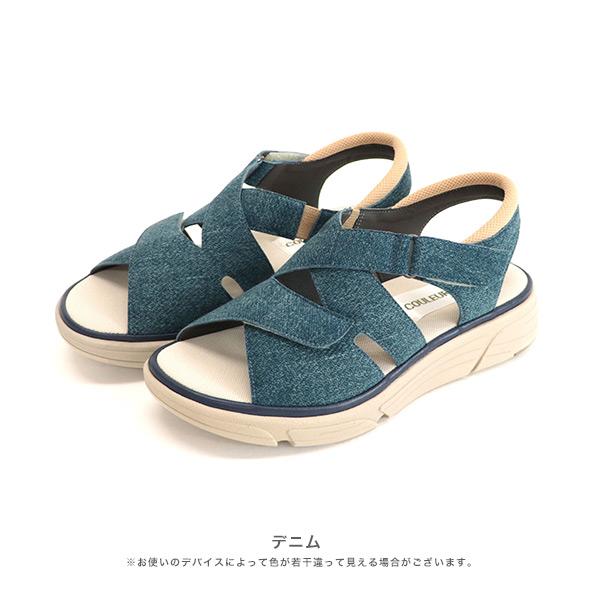 サンダル 軽量 クロスベルト 3E ゆったり 歩きやすい 楽 幅広 甲高 外反母趾 内反小趾 小さいサイズ 大きいサイズ 21.5cm 25cm 素足 ローヒール 痛くない 旅行 | COULEUR VARIE | 05