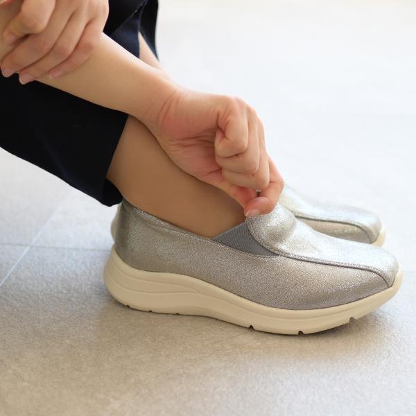スリッポン スニーカー 厚底 軽い 幅広 甲高 外反母趾 3E ゆったり 洗える 楽 レディース 女性 シンプル  カジュアル クロールバリエ No.474285※返品・交換不可 | COULEUR VARIE | 02