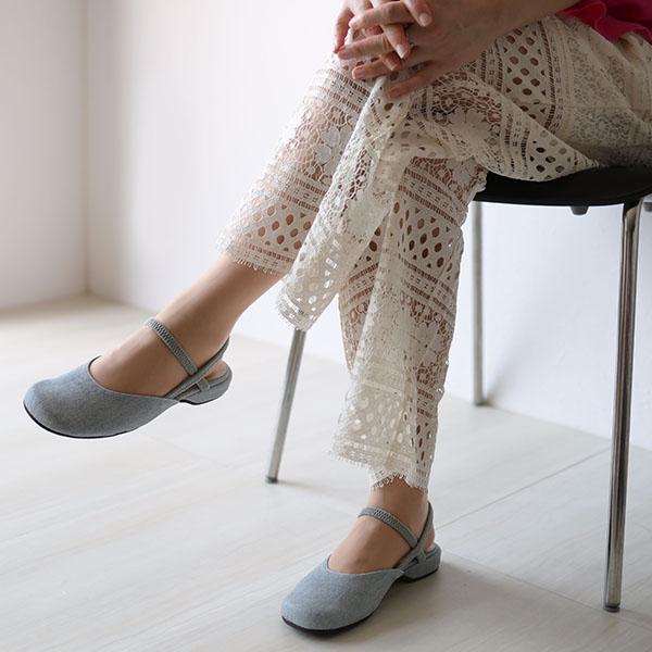 サンダル レディース ストラップ つま先 甲高 幅広 3E 外反母趾 ぺたんこ ダブルストラップ デニム ピースdeミライ リサイクル素材 クロールバリエ No.537201 | COULEUR VARIE | 02