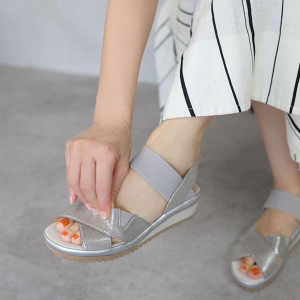 サンダル 幅広 甲高 外反母趾 軽い ゴムベルト クロスデザイン ゆったり 3E オープントゥ 痛くない No.574233 クロールバリエ セール ※交換返品不可 | COULEUR VARIE | 02