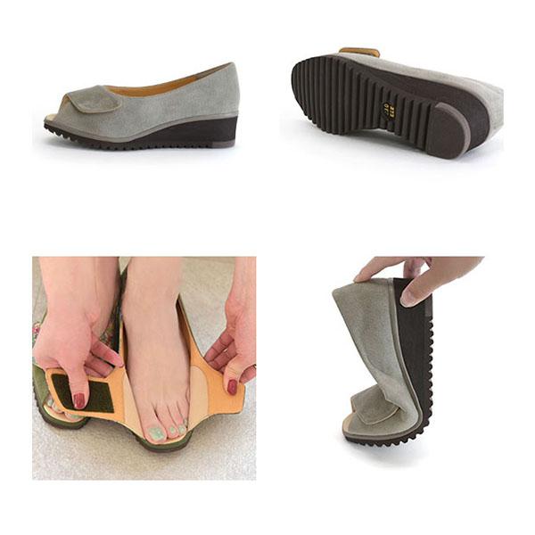 オープントゥパンプス ウェッジヒール クロスデザイン 幅広 甲高 レディース 幅調節 軽量 3E 軽い 外反母趾 クロールバリエ No.574236 セール ※交換返品不可 | COULEUR VARIE | 12