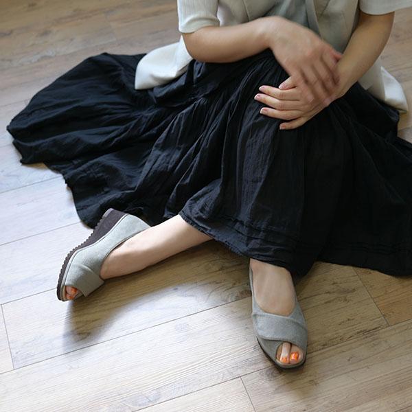 オープントゥパンプス ウェッジヒール クロスデザイン 幅広 甲高 レディース 幅調節 軽量 3E 軽い 外反母趾 クロールバリエ No.574236 セール ※交換返品不可 | COULEUR VARIE | 02