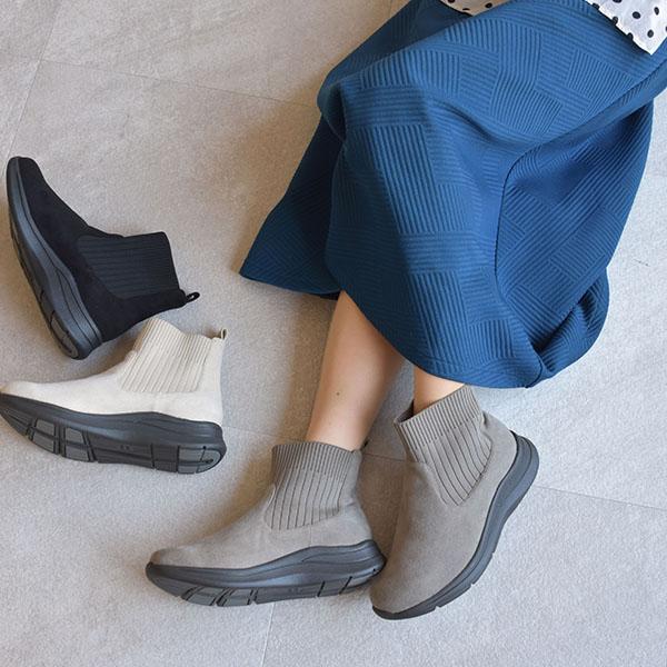 ショートブーツ ニット サイドゴア レディース 軽量 防臭 3E 3e ゆったり 幅広 甲高 外反母趾 楽 疲れない 洗える シンプル 旅行 クロールバリエ No.574283 | COULEUR VARIE | 01