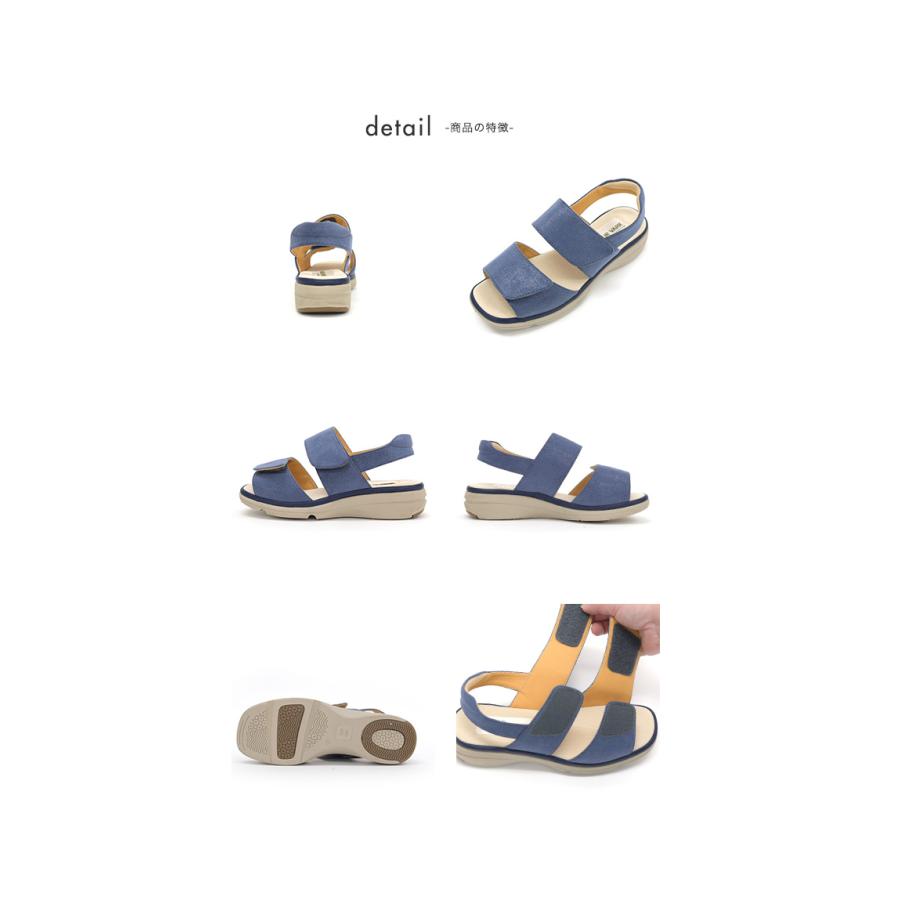 サンダル レディース 軽量 ベルト ストラップ 3E幅 幅広 甲高 外反母趾 幅調節 軽量 軽い 接触冷感 ローヒール 痛くない 歩きやすい クロールバリエ No.674233 | COULEUR VARIE | 13