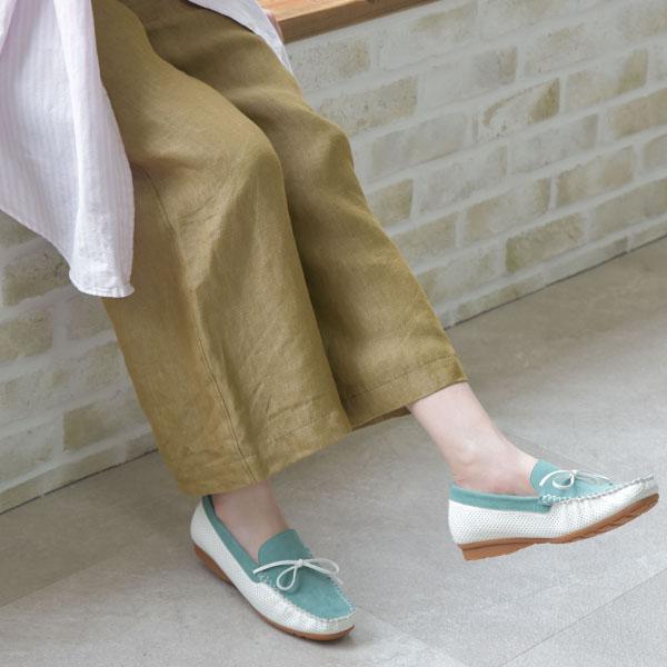 デッキシューズ モカシン レディース 幅広 甲高 外反母趾 軽い 歩きやすい ローヒール パンチング バイカラー 柔らかい クロールバリエ 散歩 買い物 No.678230 | COULEUR VARIE | 06