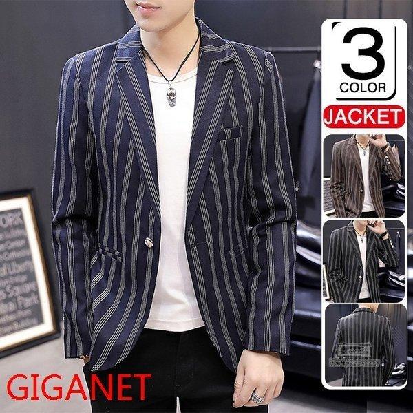 激安通販 テーラードジャケットメンズストライプ柄ジャケットアウターカジュアルジャケット1ボタン秋新作 テーラードジャケットメンズストライプジャケット ジャケット