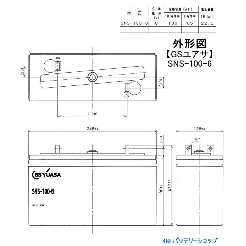 SNS-100-6【GSユアサ】《送料無料》メーカー直送　 (SNS100-6) 6V 100Ah｜battery-shop｜02