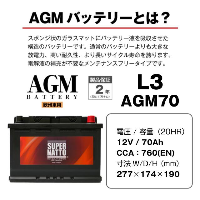 SUPER NATTO 欧州車専用AGMバッテリー L3 AGM70 570-901-076 LN3 SUPER NATTO 欧州車専用AGMバッテリー L3 AGM70 570-901-076 LN3