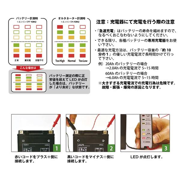 バイク バッテリー SB12AL-A2 YB12AL-A2互換 お得3点セット電圧テスター(12V用)+充電器(チャージャー)+バッテリー スーパーナット(液入済)｜batterystorecom｜19