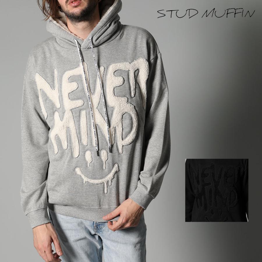 Stud Muffin スタッドマフィン コットン裏毛パイル Nevermind ボアカットオフアップリ プルパーカー 124 おしゃれ カッコイイ モテる ストリート Muffin 95 Battleline 通販 Yahoo ショッピング