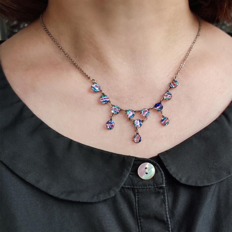 アイリスガラス ラヴァリエール シルバー ネックレス : BAU ANTIQUES 