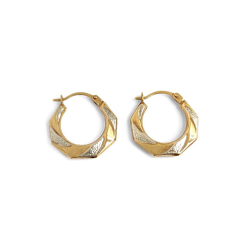 イギリスヴィンテージ 9ct ゴールド ホワイト×ゴールド フープ ピアス