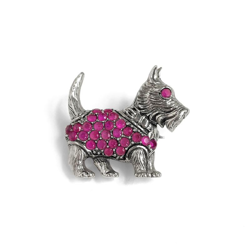 イギリスヴィンテージ ピンクルビー テリア シルバー ブローチ : BAU