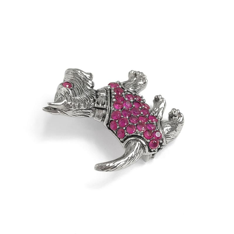 イギリスヴィンテージ ピンクルビー テリア シルバー ブローチ : BAU