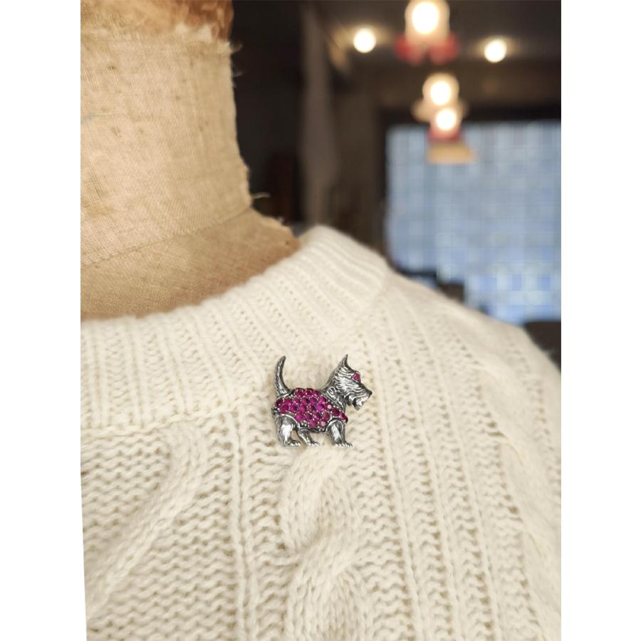 イギリスヴィンテージ ピンクルビー テリア シルバー ブローチ : BAU