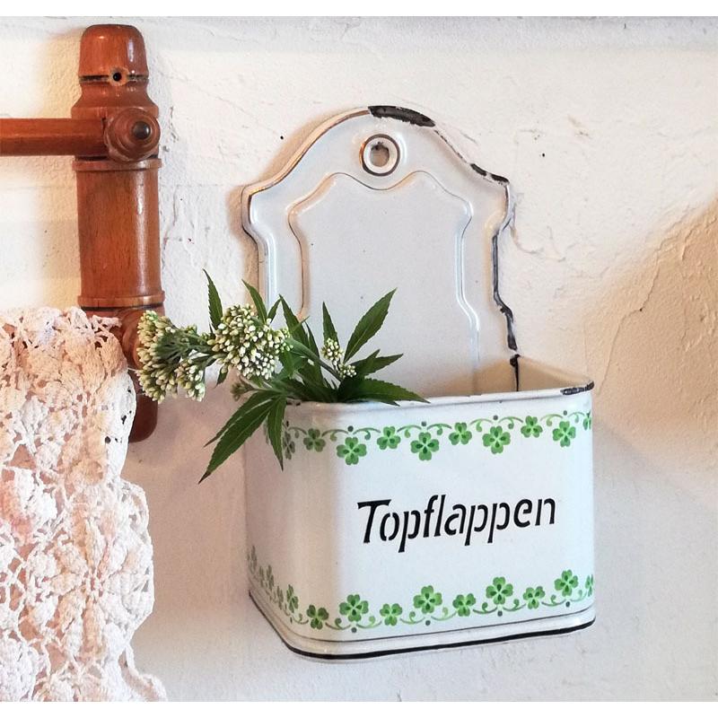 ホーロー クローバーの鍋つかみ入れ Topflappen ドイツアンティーク