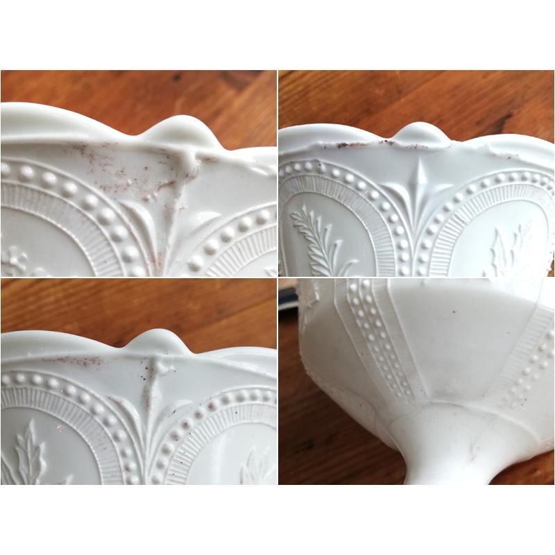 ヴィクトリアン ミルクガラス 植物柄 脚付きボウル イギリス