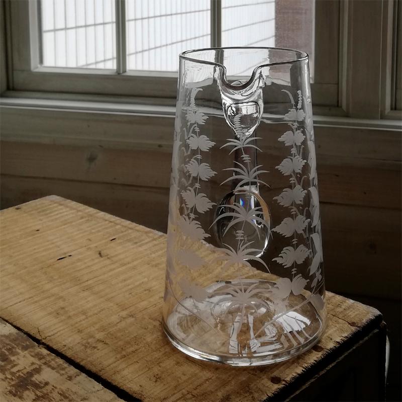 ヴィクトリアン ガラス ジャグ シダのエングレーヴィング イギリス