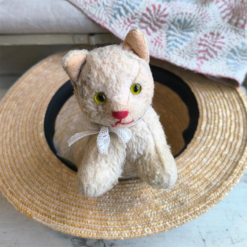 ヴィンテージキャット　猫　ネコ　ぬいぐるみ　ドイツ　ヴィンテージ ドイツ製 グリーンアイ 猫のぬいぐるみ ドイツヴィンテージ : BAU