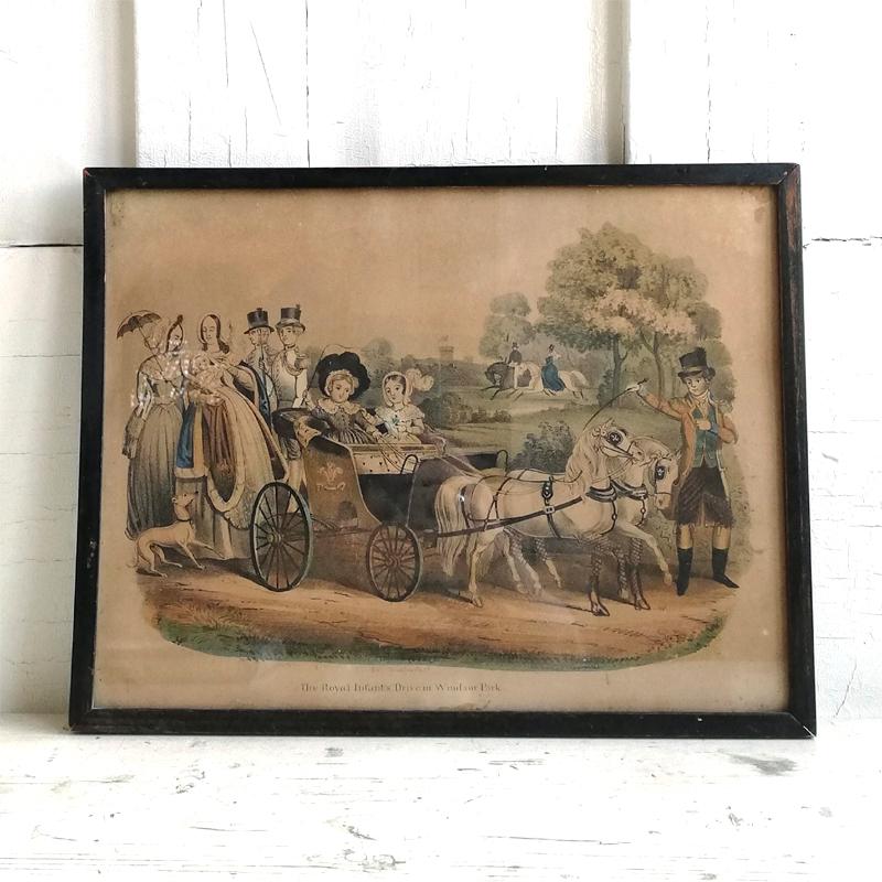 ヴィクトリアン 手彩色版画のフレーム The Royal Infant's Drive in Windsor Parkの画像