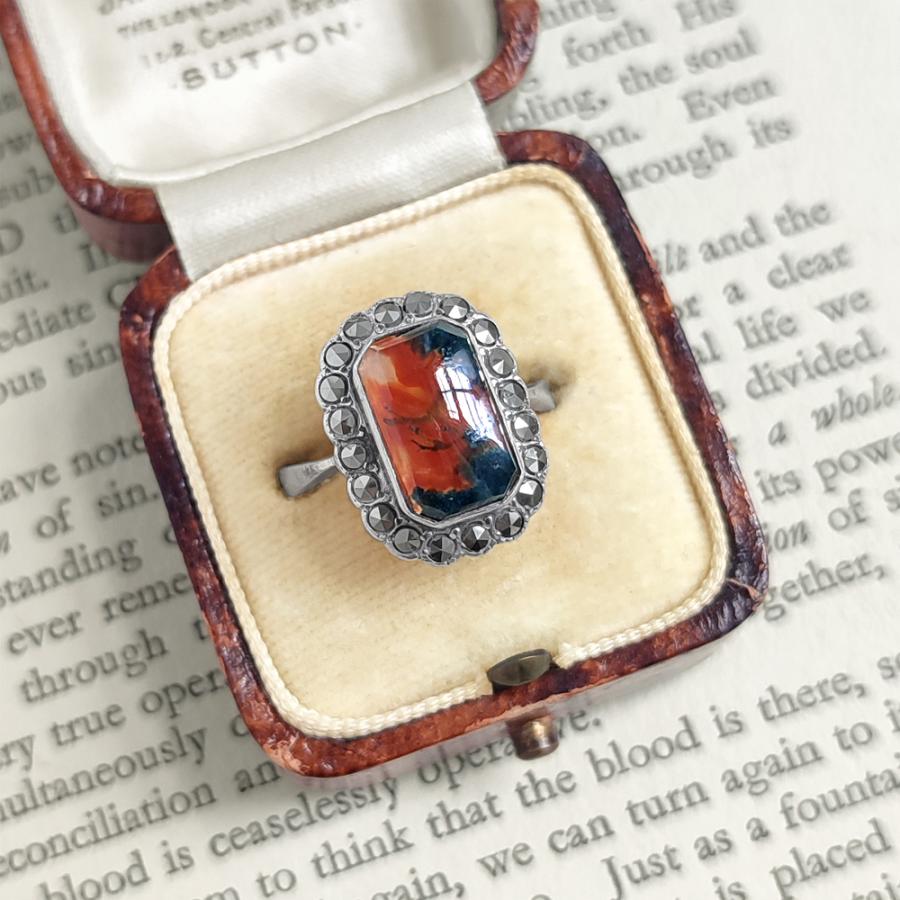 刻印 イギリス モスアゲート シルバー リング イギリスヴィンテージ