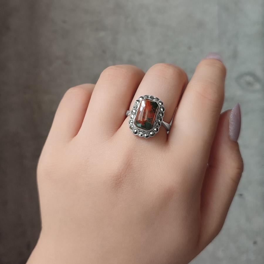 刻印 イギリス モスアゲート シルバー リング