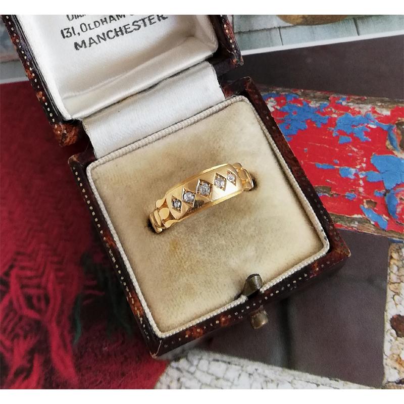 ヴィクトリアン 18金 5ダイヤモンド ジプシーリング 1895年 ヴィクトリアン 18金 5ダイヤモンド ジプシーリング 1895年