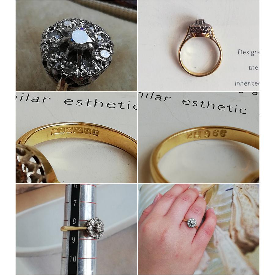 ヴィクトリアン 18金 ダイヤモンド クラスターリング 1897年 ヴィクトリアン 18金 ダイヤモンド クラスターリング 1897年