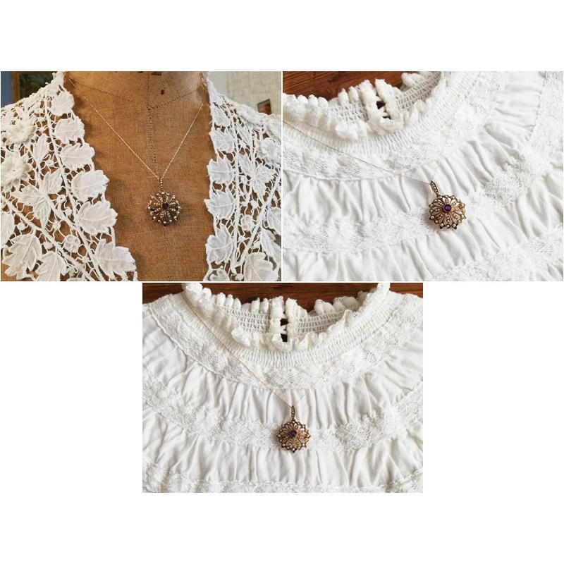 ヴィクトリアン 9金 天然アメジストとシードパール ペンダントトップ