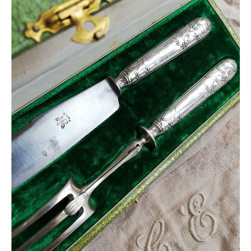 ヤドリギのシルバーハンドル ミートカーヴィング セット フランス