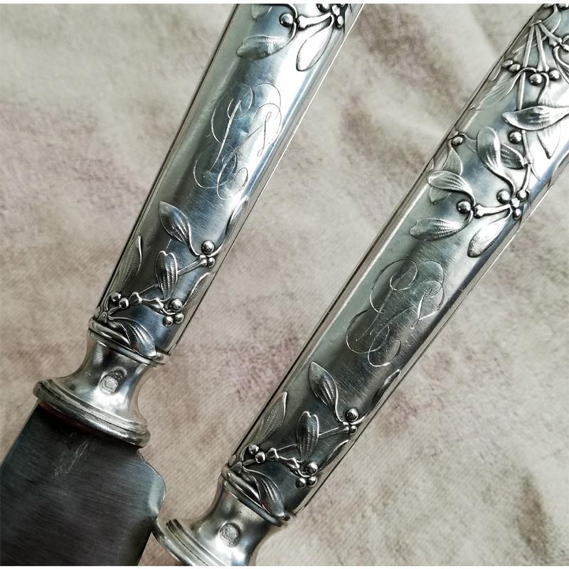 ヤドリギのシルバーハンドル ミートカーヴィング セット フランス