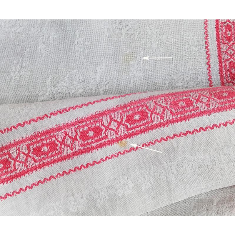 手刺繍モノグラム ダマスク織 リネンクロス フランス 手刺繍モノグラム ダマスク織 リネンクロス フランス