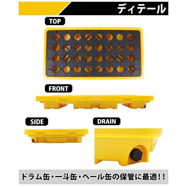 ドラム缶用パレット ドレン付き 2ドラム缶用 約W1300×D680×H150mm 最大