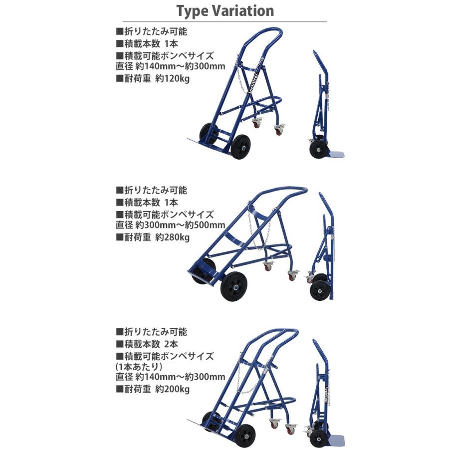 ボンベカート ボンベスタンド 2本積用 耐荷重 約200kg 青 4輪ボンベ台車 ボンベ台車 ボンベキャリー ボンベトラック ハンドトラック ボンベ カート 4輪台車 4輪｜bauhaus1｜08