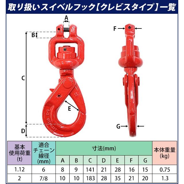 スイベルフック クレビスタイプ ピンタイプ 使用荷重約1.12t 約1120kg
