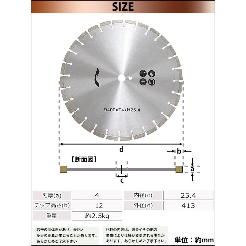 コンクリートカッター用ダイヤモンドブレード 単品 1枚 外径約413mm 16