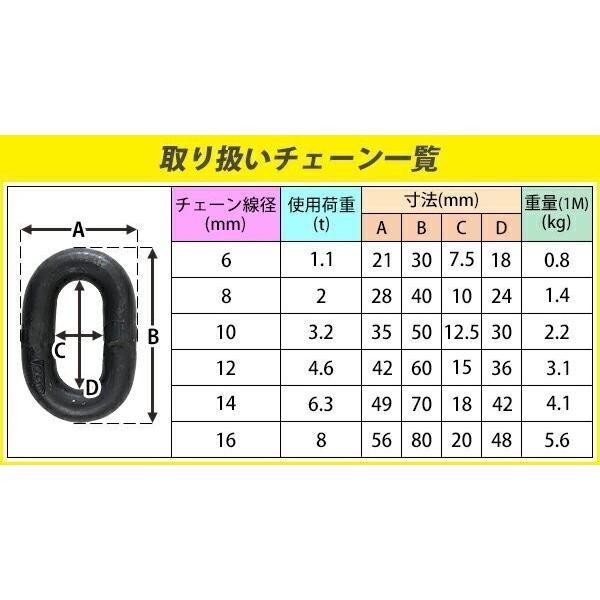チェーン 線径約14mm 使用荷重約6.3t 約6300kg 約8m G80 チェーン 線径約14mm 使用荷重約6.3t 約6300kg 約8m G80