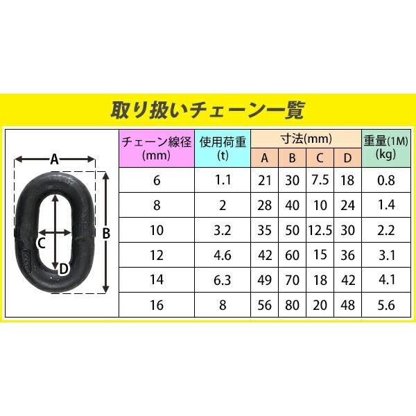 チェーン 線径約6mm 使用荷重約1.1t 約1100kg 約10m G80 エコノミー 