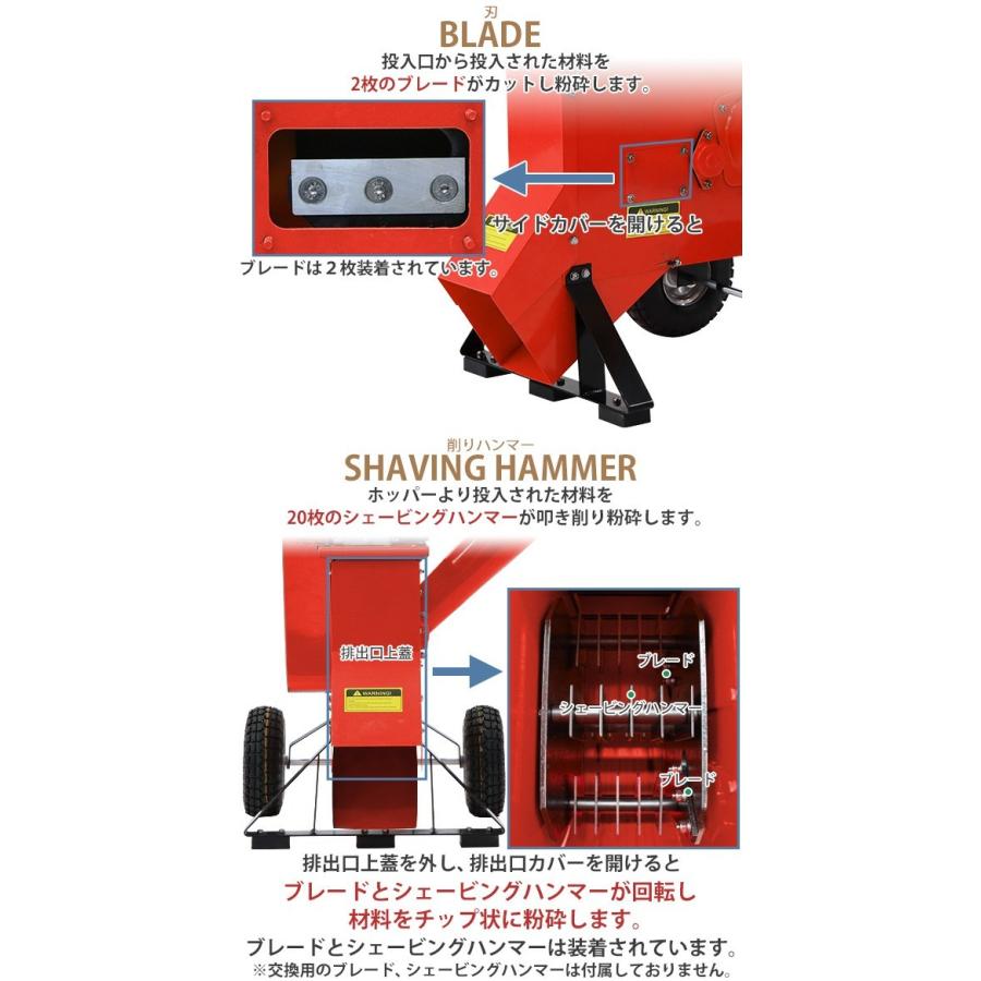 粉砕機 ウッドチッパー ガーデンシュレッダー エンジン式 最大粉砕径約